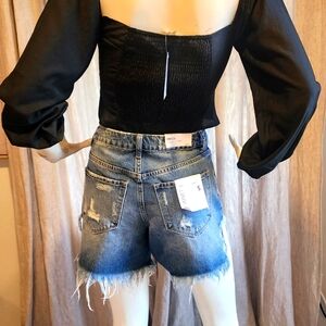 Large black long sleeve poly rayon top